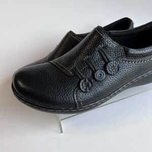 NEW Clarks Ashland Effie Flats 9M Leather Slip-On Black Loafer Shoe Cushioned